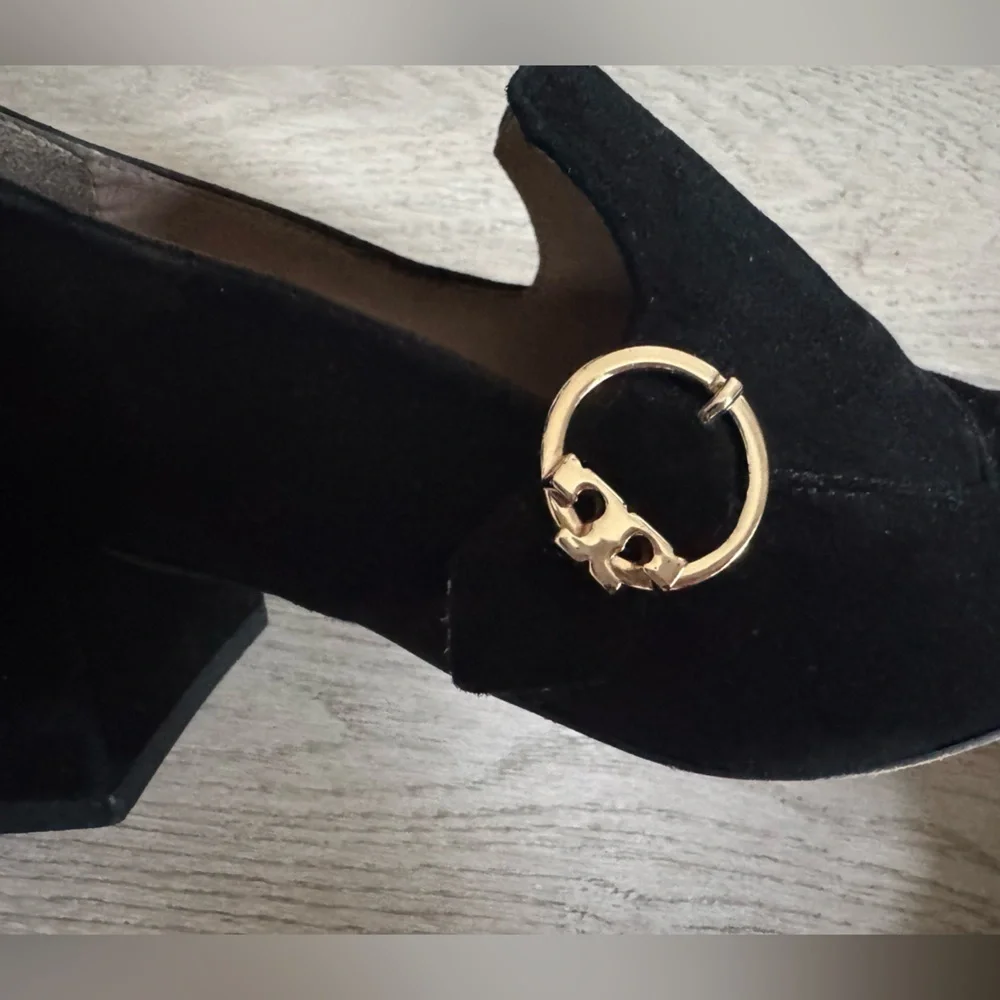 Tory Burch Women's Black Suede Tess Block-Heel Loafers Size 9